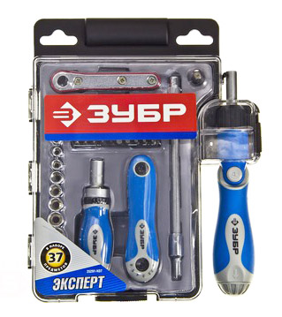 25291H37 — Набор зубр слесарномонтажный инструмент эксперт отвертки реверс.  насадки  исбус.ключи  в пласт.боксе  37 пред. ЗУБР