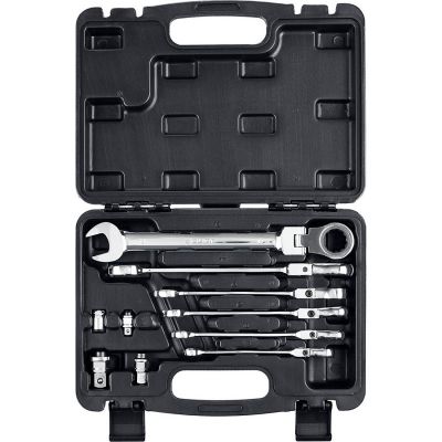 27102H10 — Набор комбинированных гаечных ключей трещоточных шарнирных с  адаптерами  10 шт  8  19 мм  зубр ЗУБР