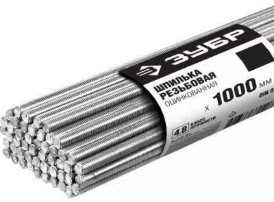 30330101 — Шпилька резьбовая DIN 975, м10X1000мм, 25 шт, класс прочности 4.8, оцинкованная, ЗУБР