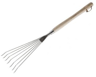 439475Z01 — Грабельки зубр эксперт веерные из нержавеющей стали  деревянная ручка из ясеня  7 круглых зубцов  290х120х605мм ЗУБР