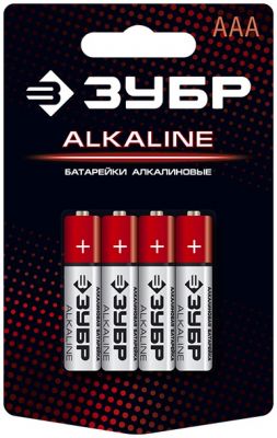 592214C — Щелочная батарейка 1.5 в  тип ааа  4 шт  зубр ALKALINE ЗУБР