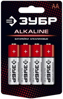 592234C — Щелочная батарейка 1.5 в  тип аа  4 шт  зубр ALKALINE ЗУБР
